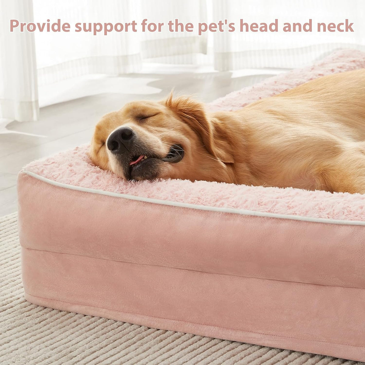 Orthopedic Washable Dog Bed, Sleeping Couch for Large Senior Dogs | Deluxe Plush Rose Velvet Washable Cover, Egg Crate Foam Support, Waterproof Lining, Non-Slip Bottom, Senior Dogs