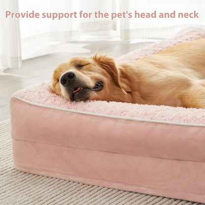 Orthopedic Washable Dog Bed, Sleeping Couch for Large Senior Dogs | Deluxe Plush Rose Velvet Washable Cover, Egg Crate Foam Support, Waterproof Lining, Non-Slip Bottom, Senior Dogs