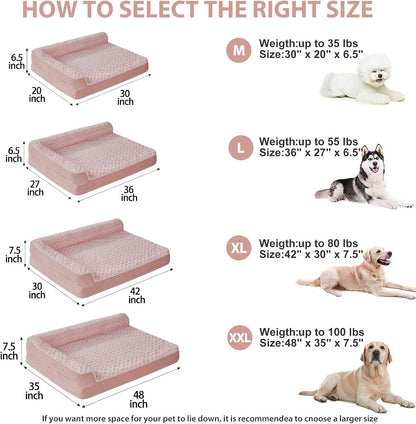 Orthopedic Washable Dog Bed, Sleeping Couch for Large Senior Dogs | Deluxe Plush Rose Velvet Washable Cover, Egg Crate Foam Support, Waterproof Lining, Non-Slip Bottom, Senior Dogs