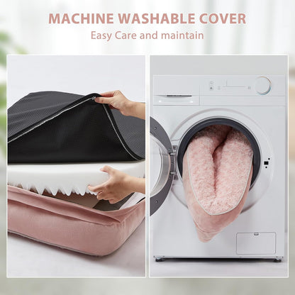 Orthopedic Washable Dog Bed, Sleeping Couch for Large Senior Dogs | Deluxe Plush Rose Velvet Washable Cover, Egg Crate Foam Support, Waterproof Lining, Non-Slip Bottom, Senior Dogs