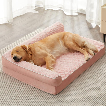 Orthopedic Washable Dog Bed, Sleeping Couch for Large Senior Dogs | Deluxe Plush Rose Velvet Washable Cover, Egg Crate Foam Support, Waterproof Lining, Non-Slip Bottom, Senior Dogs