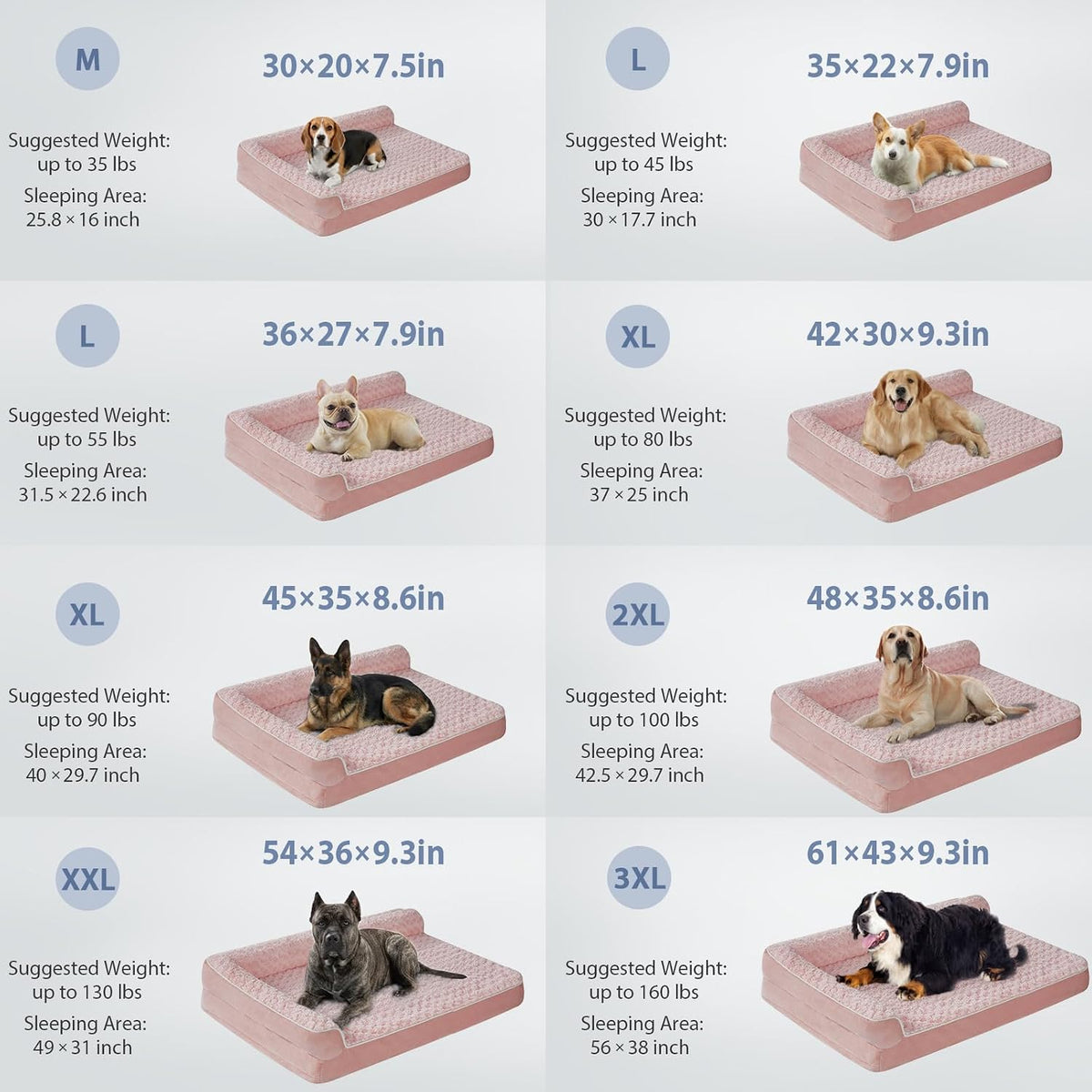 Orthopedic Washable Dog Bed, Sleeping Couch for Large Senior Dogs | Deluxe Plush Rose Velvet Washable Cover, Egg Crate Foam Support, Waterproof Lining, Non-Slip Bottom, Senior Dogs