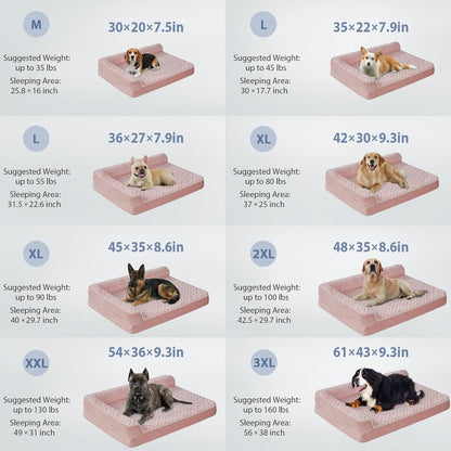 Orthopedic Washable Dog Bed, Sleeping Couch for Large Senior Dogs | Deluxe Plush Rose Velvet Washable Cover, Egg Crate Foam Support, Waterproof Lining, Non-Slip Bottom, Senior Dogs
