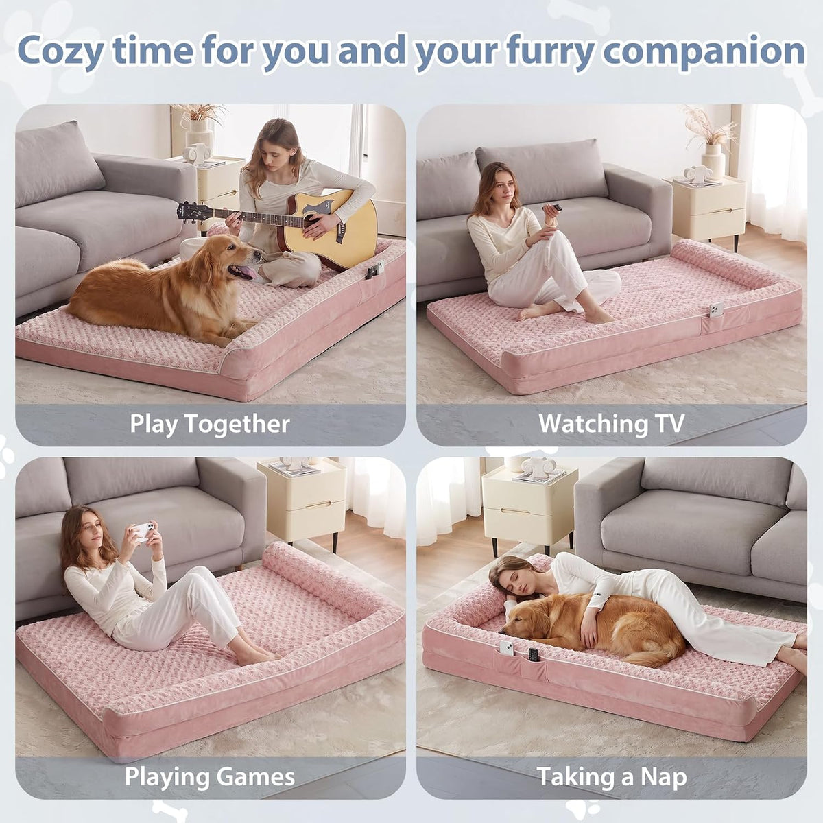Orthopedic Washable Dog Bed, Sleeping Couch for Large Senior Dogs | Deluxe Plush Rose Velvet Washable Cover, Egg Crate Foam Support, Waterproof Lining, Non-Slip Bottom, Senior Dogs