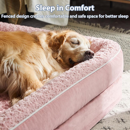 Orthopedic Washable Dog Bed, Sleeping Couch for Large Senior Dogs | Deluxe Plush Rose Velvet Washable Cover, Egg Crate Foam Support, Waterproof Lining, Non-Slip Bottom, Senior Dogs