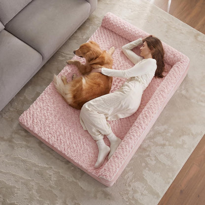 Orthopedic Washable Dog Bed, Sleeping Couch for Large Senior Dogs | Deluxe Plush Rose Velvet Washable Cover, Egg Crate Foam Support, Waterproof Lining, Non-Slip Bottom, Senior Dogs