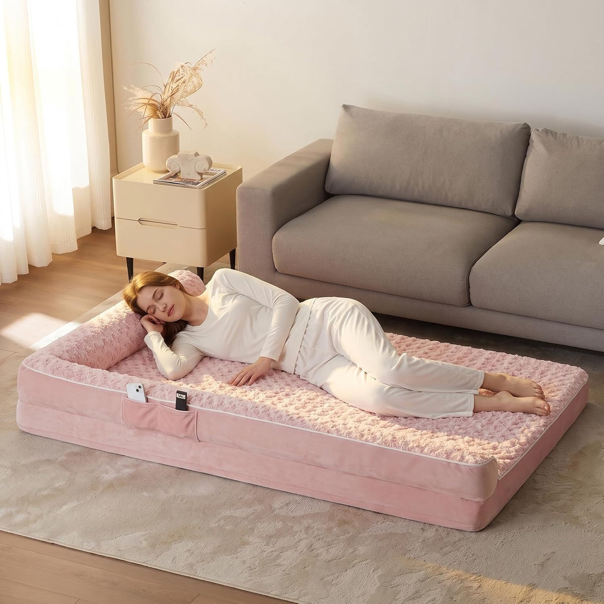 Orthopedic Washable Dog Bed, Sleeping Couch for Large Senior Dogs | Deluxe Plush Rose Velvet Washable Cover, Egg Crate Foam Support, Waterproof Lining, Non-Slip Bottom, Senior Dogs