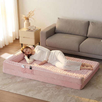Orthopedic Washable Dog Bed, Sleeping Couch for Large Senior Dogs | Deluxe Plush Rose Velvet Washable Cover, Egg Crate Foam Support, Waterproof Lining, Non-Slip Bottom, Senior Dogs