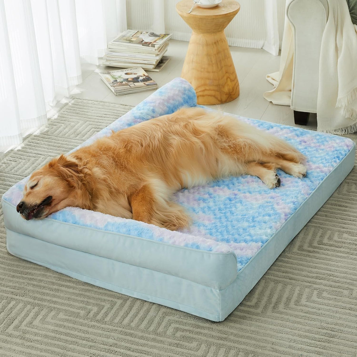 Orthopedic Washable Dog Bed, Sleeping Couch for Large Senior Dogs | Deluxe Plush Rose Velvet Washable Cover, Egg Crate Foam Support, Waterproof Lining, Non-Slip Bottom, Senior Dogs