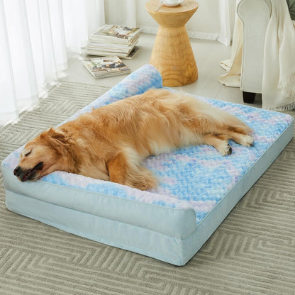 Orthopedic Washable Dog Bed, Sleeping Couch for Large Senior Dogs | Deluxe Plush Rose Velvet Washable Cover, Egg Crate Foam Support, Waterproof Lining, Non-Slip Bottom, Senior Dogs