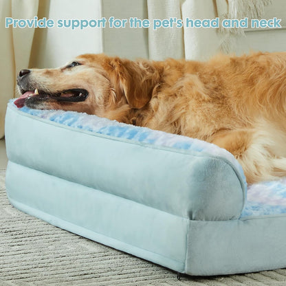 Orthopedic Washable Dog Bed, Sleeping Couch for Large Senior Dogs | Deluxe Plush Rose Velvet Washable Cover, Egg Crate Foam Support, Waterproof Lining, Non-Slip Bottom, Senior Dogs