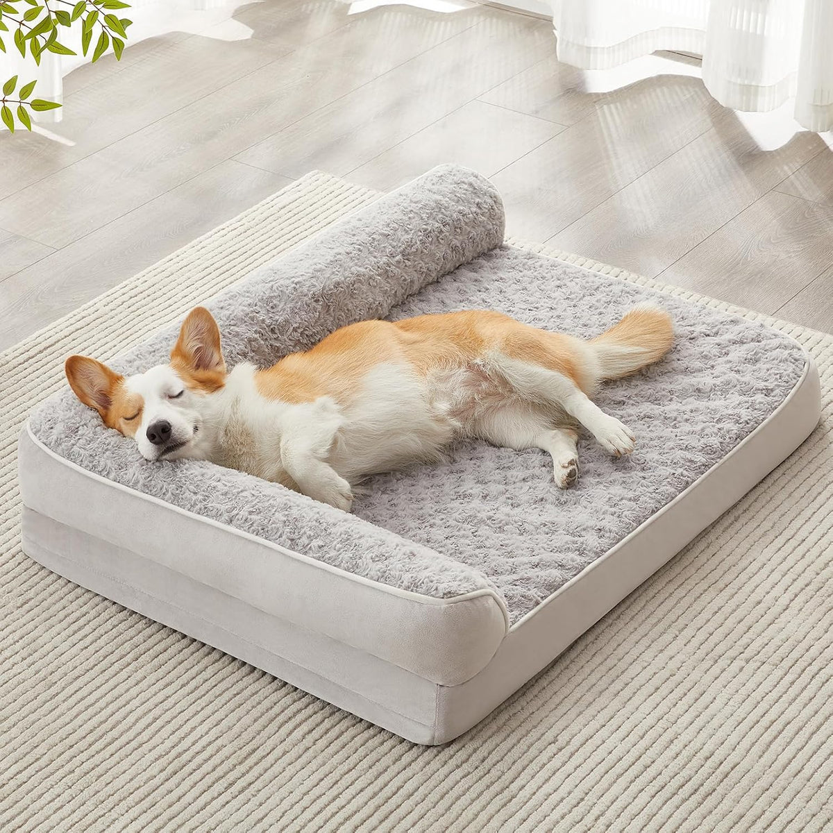 Orthopedic Washable Dog Bed, Sleeping Couch for Large Senior Dogs | Deluxe Plush Rose Velvet Washable Cover, Egg Crate Foam Support, Waterproof Lining, Non-Slip Bottom, Senior Dogs