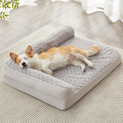 Orthopedic Washable Dog Bed, Sleeping Couch for Large Senior Dogs | Deluxe Plush Rose Velvet Washable Cover, Egg Crate Foam Support, Waterproof Lining, Non-Slip Bottom, Senior Dogs