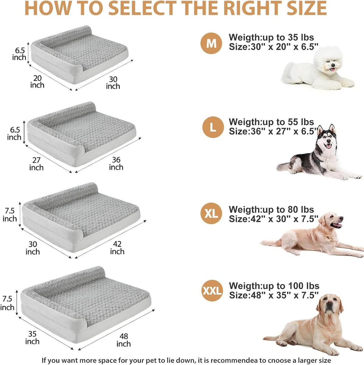 Orthopedic Washable Dog Bed, Sleeping Couch for Large Senior Dogs | Deluxe Plush Rose Velvet Washable Cover, Egg Crate Foam Support, Waterproof Lining, Non-Slip Bottom, Senior Dogs