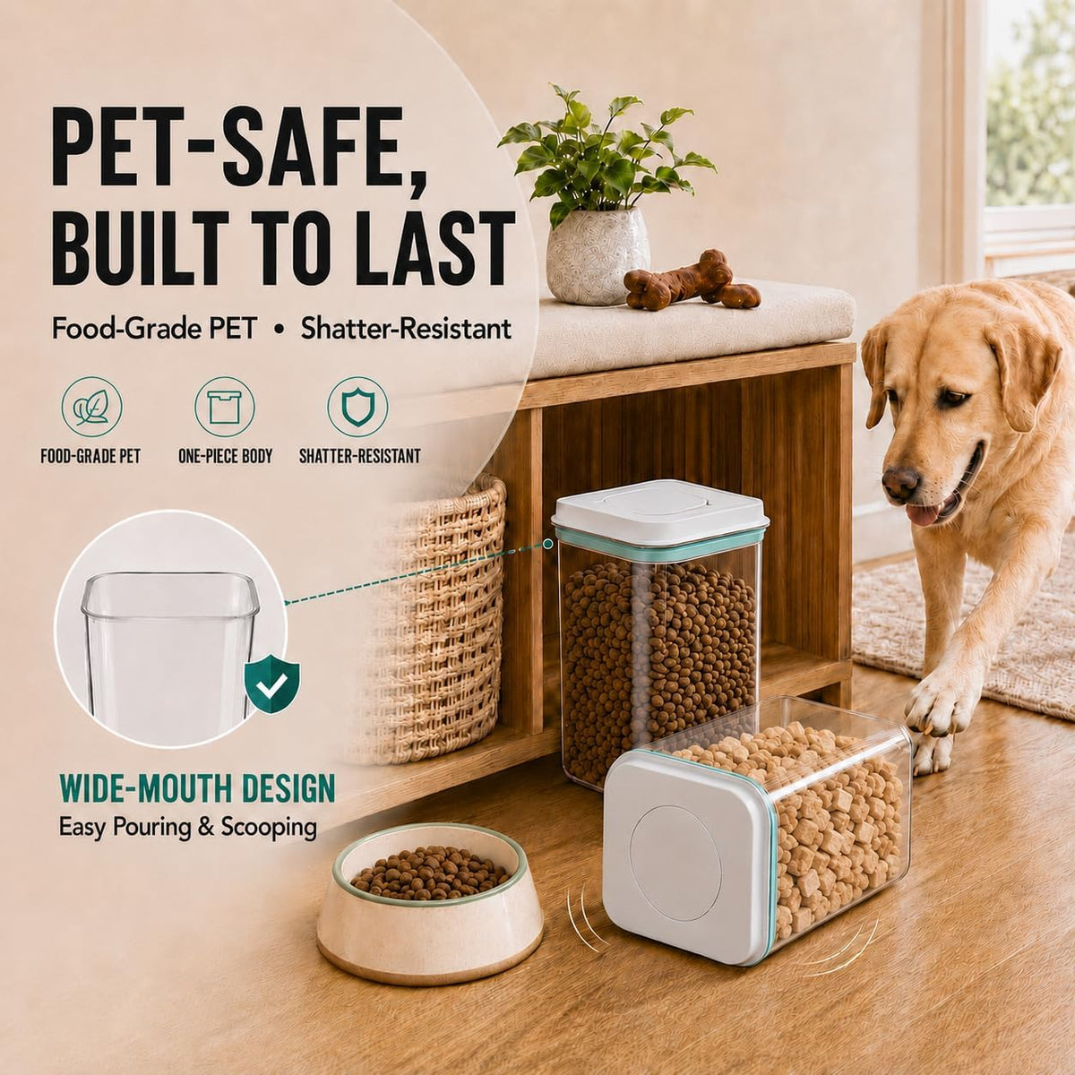 4.2 Qt Airtight Dog Food Storage Container with Scoop, Pop Lid