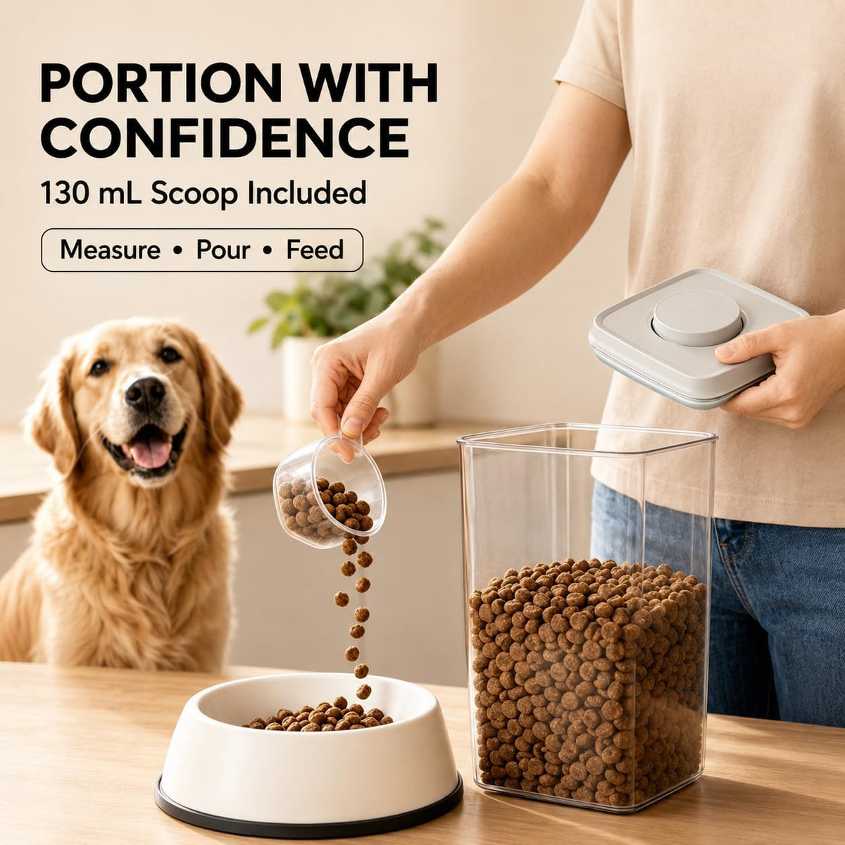 4.2 Qt Airtight Dog Food Storage Container with Scoop, Pop Lid