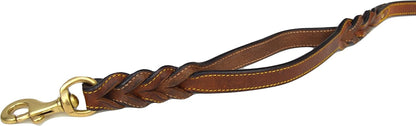 6 Foot Braided Leather Dog Leash with Traffic Handle, Two Handles for Training and Safety, Double Your Control with 2 Locations, Lead for Large and Medium Dogs Brown 6ft x 3/4 Inch