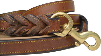 6 Foot Braided Leather Dog Leash with Traffic Handle, Two Handles for Training and Safety, Double Your Control with 2 Locations, Lead for Large and Medium Dogs Brown 6ft x 3/4 Inch