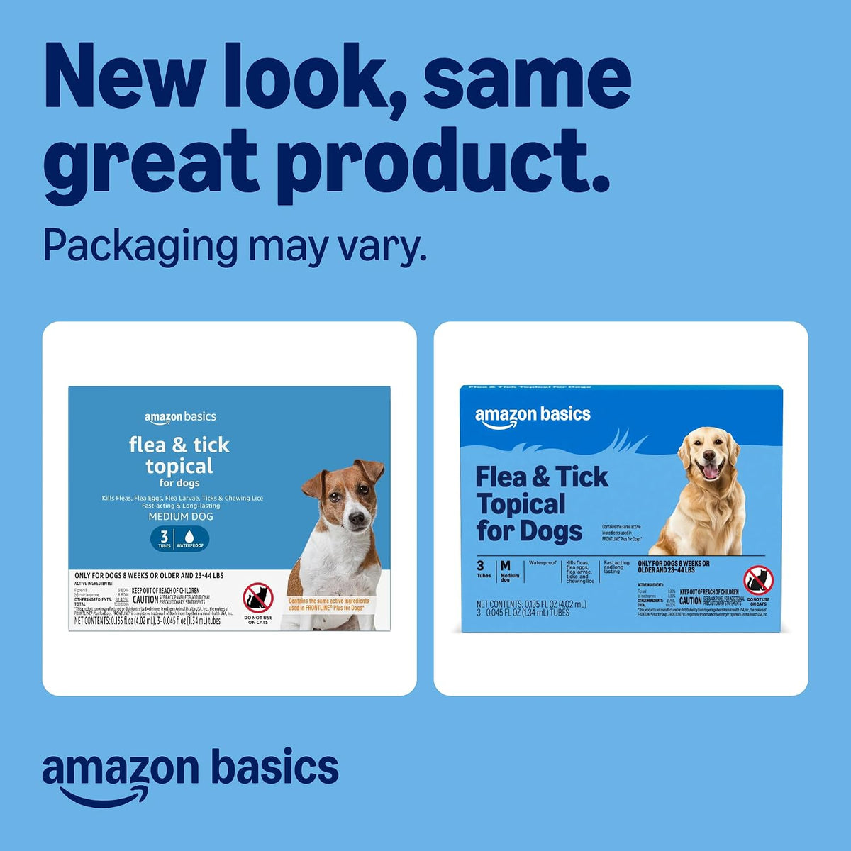 Flea and Tick Topical Treatment for Medium Dogs (23-44 lbs), Fast Acting and Long Lasting, Packaging May Vary