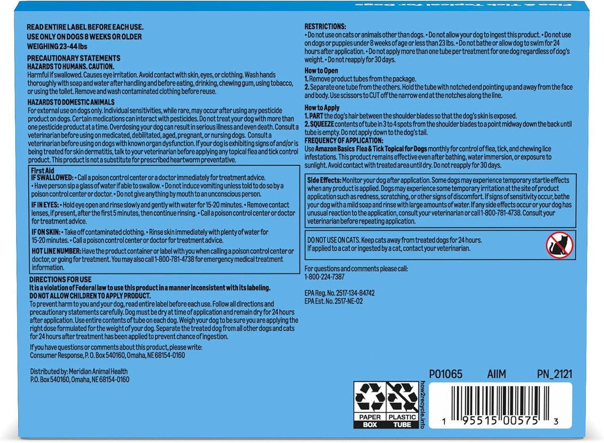 Flea and Tick Topical Treatment for Medium Dogs (23-44 lbs), Fast Acting and Long Lasting, Packaging May Vary