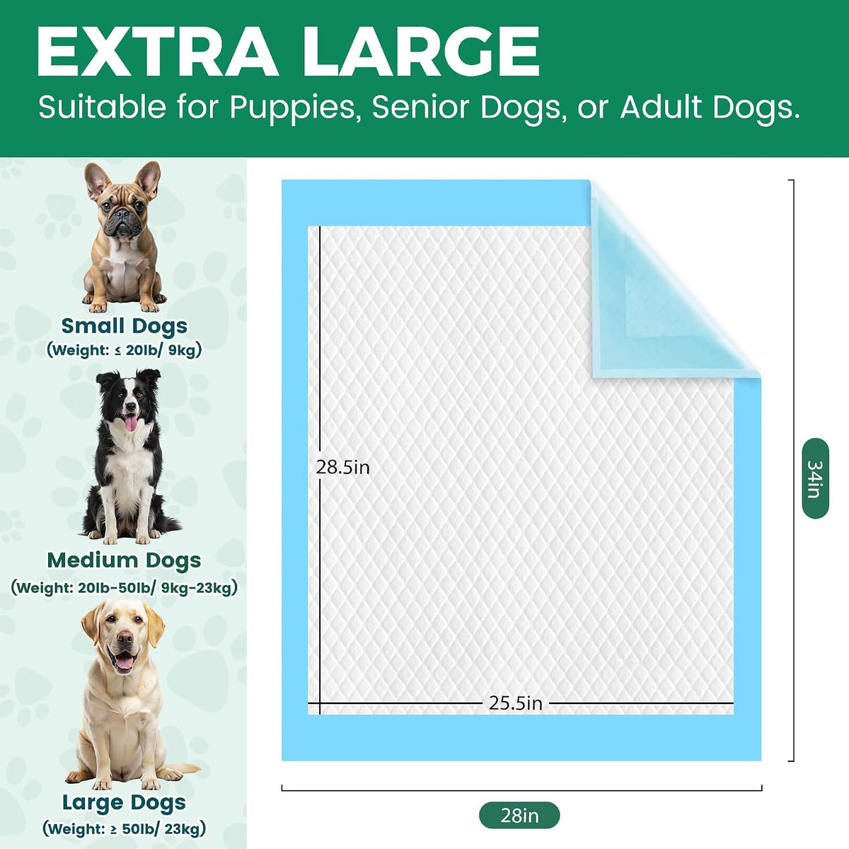 60 Count Extra Large Dog Pee Pads 28" x 34", Super Absorbent X-Large Puppy Pads Disposable Dogs Training Pads, Quick Drying Leak-Proof Dog Potty Pads for Doggies Puppies