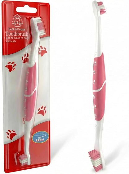 Pet Toothbrush for Dogs, Cats with Soft Bristles - Easy Teeth Cleaning & Dental Care, Non Slip Dual Head Dog Toothbrush for Medium & Large Pets, Toothpaste Not Included, Pack of 1 Red