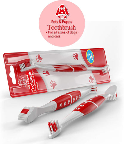 Pet Toothbrush for Dogs, Cats with Soft Bristles - Easy Teeth Cleaning & Dental Care, Non Slip Dual Head Dog Toothbrush for Medium & Large Pets, Toothpaste Not Included, Pack of 1 Red