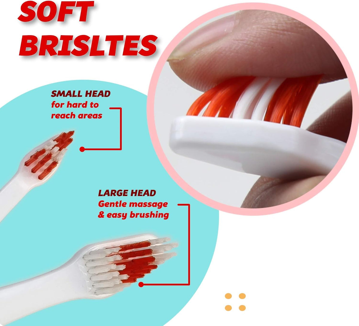 Pet Toothbrush for Dogs, Cats with Soft Bristles - Easy Teeth Cleaning & Dental Care, Non Slip Dual Head Dog Toothbrush for Medium & Large Pets, Toothpaste Not Included, Pack of 1 Red
