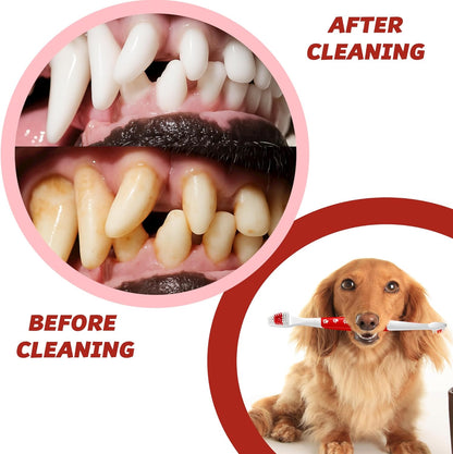 Pet Toothbrush for Dogs, Cats with Soft Bristles - Easy Teeth Cleaning & Dental Care, Non Slip Dual Head Dog Toothbrush for Medium & Large Pets, Toothpaste Not Included, Pack of 1 Red