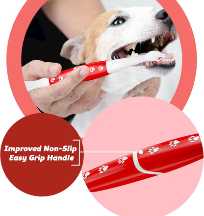 Pet Toothbrush for Dogs, Cats with Soft Bristles - Easy Teeth Cleaning & Dental Care, Non Slip Dual Head Dog Toothbrush for Medium & Large Pets, Toothpaste Not Included, Pack of 1 Red