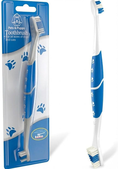 Pet Toothbrush for Dogs, Cats with Soft Bristles - Easy Teeth Cleaning & Dental Care, Non Slip Dual Head Dog Toothbrush for Medium & Large Pets, Toothpaste Not Included, Pack of 1 Red