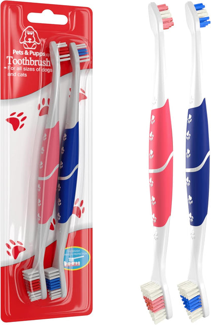 Pet Toothbrush for Dogs, Cats with Soft Bristles - Easy Teeth Cleaning & Dental Care, Non Slip Dual Head Dog Toothbrush for Medium & Large Pets, Toothpaste Not Included, Pack of 1 Red