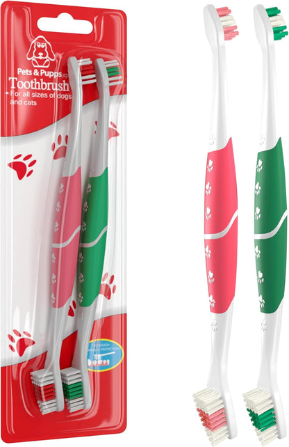 Pet Toothbrush for Dogs, Cats with Soft Bristles - Easy Teeth Cleaning & Dental Care, Non Slip Dual Head Dog Toothbrush for Medium & Large Pets, Toothpaste Not Included, Pack of 1 Red