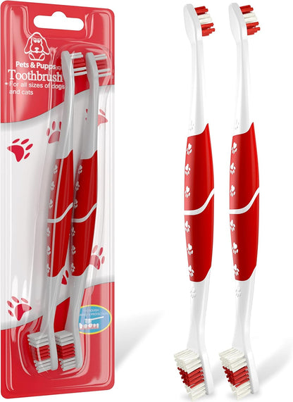 Pet Toothbrush for Dogs, Cats with Soft Bristles - Easy Teeth Cleaning & Dental Care, Non Slip Dual Head Dog Toothbrush for Medium & Large Pets, Toothpaste Not Included, Pack of 1 Red