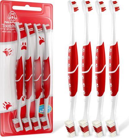Pet Toothbrush for Dogs, Cats with Soft Bristles - Easy Teeth Cleaning & Dental Care, Non Slip Dual Head Dog Toothbrush for Medium & Large Pets, Toothpaste Not Included, Pack of 1 Red
