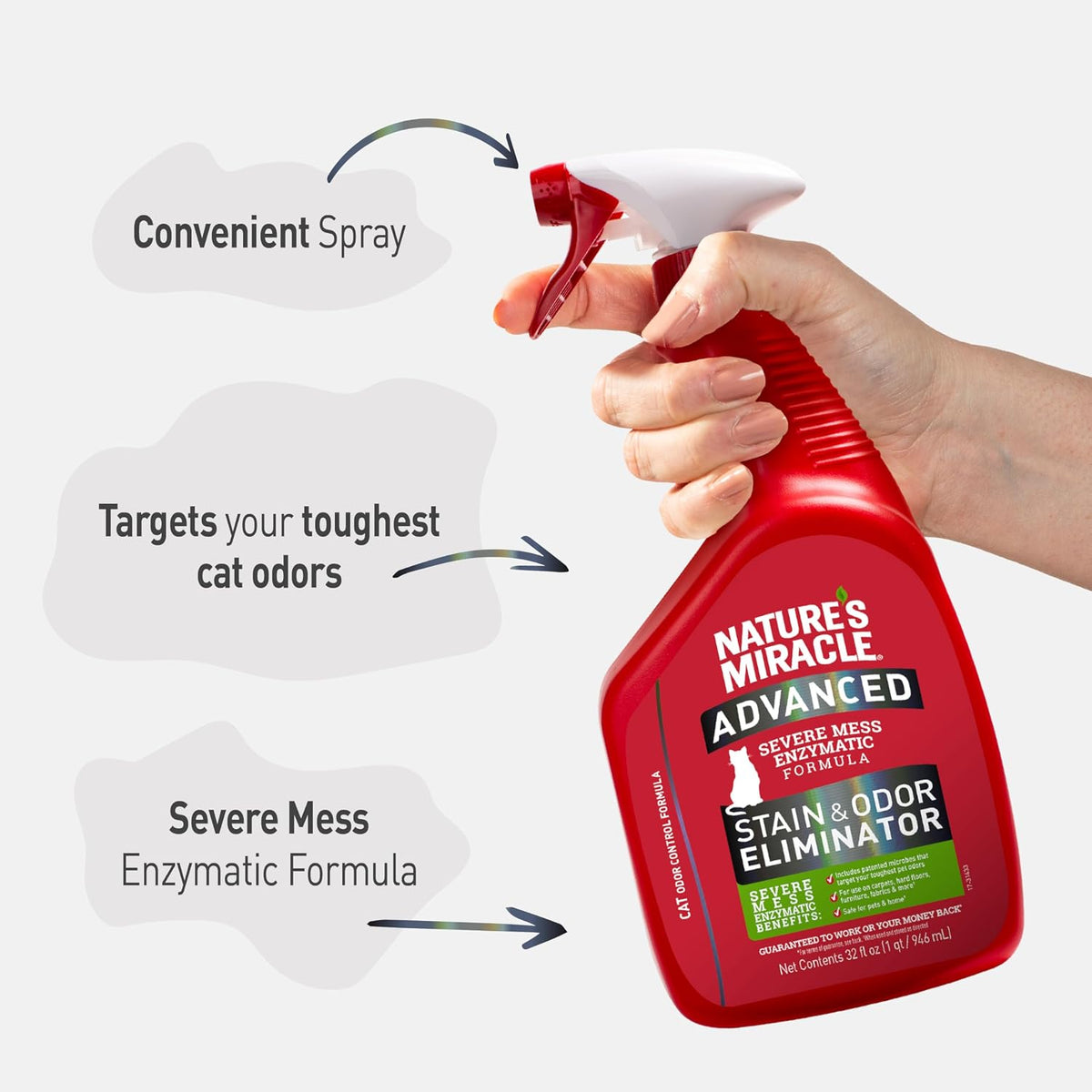 Advanced Cat Stain & Odor Eliminator, Severe Mess, 32 oz