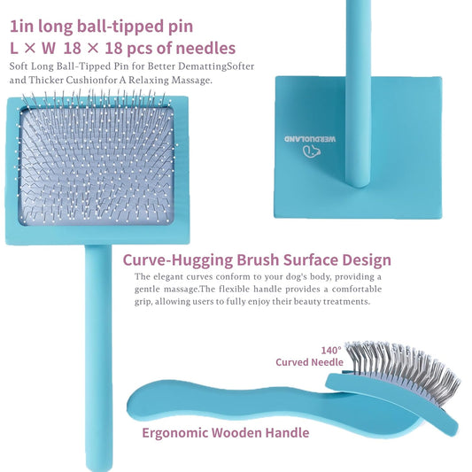 Purple Slicker Brush Long Haired Dog Wooden Handle Coated Pins | Skin-like non-slip coating, odor-free.Pins come with protective rounded tips, Ergonomic Slicker brush for long-haired dogs