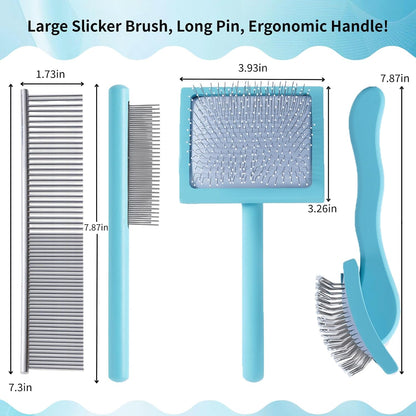 Purple Slicker Brush Long Haired Dog Wooden Handle Coated Pins | Skin-like non-slip coating, odor-free.Pins come with protective rounded tips, Ergonomic Slicker brush for long-haired dogs