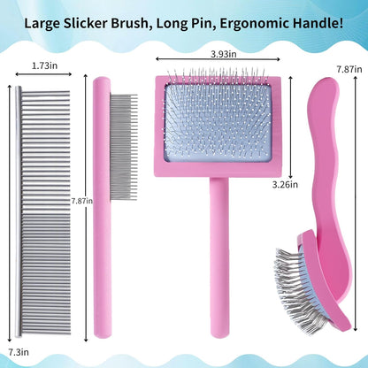 Purple Slicker Brush Long Haired Dog Wooden Handle Coated Pins | Skin-like non-slip coating, odor-free.Pins come with protective rounded tips, Ergonomic Slicker brush for long-haired dogs