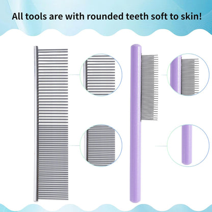 Purple Slicker Brush Long Haired Dog Wooden Handle Coated Pins | Skin-like non-slip coating, odor-free.Pins come with protective rounded tips, Ergonomic Slicker brush for long-haired dogs
