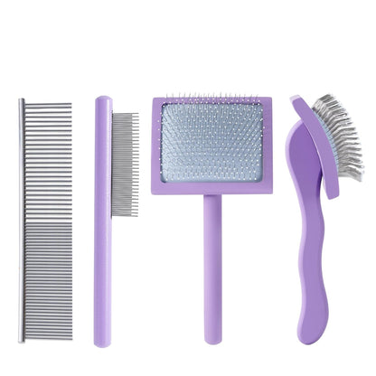 Purple Slicker Brush Long Haired Dog Wooden Handle Coated Pins | Skin-like non-slip coating, odor-free.Pins come with protective rounded tips, Ergonomic Slicker brush for long-haired dogs