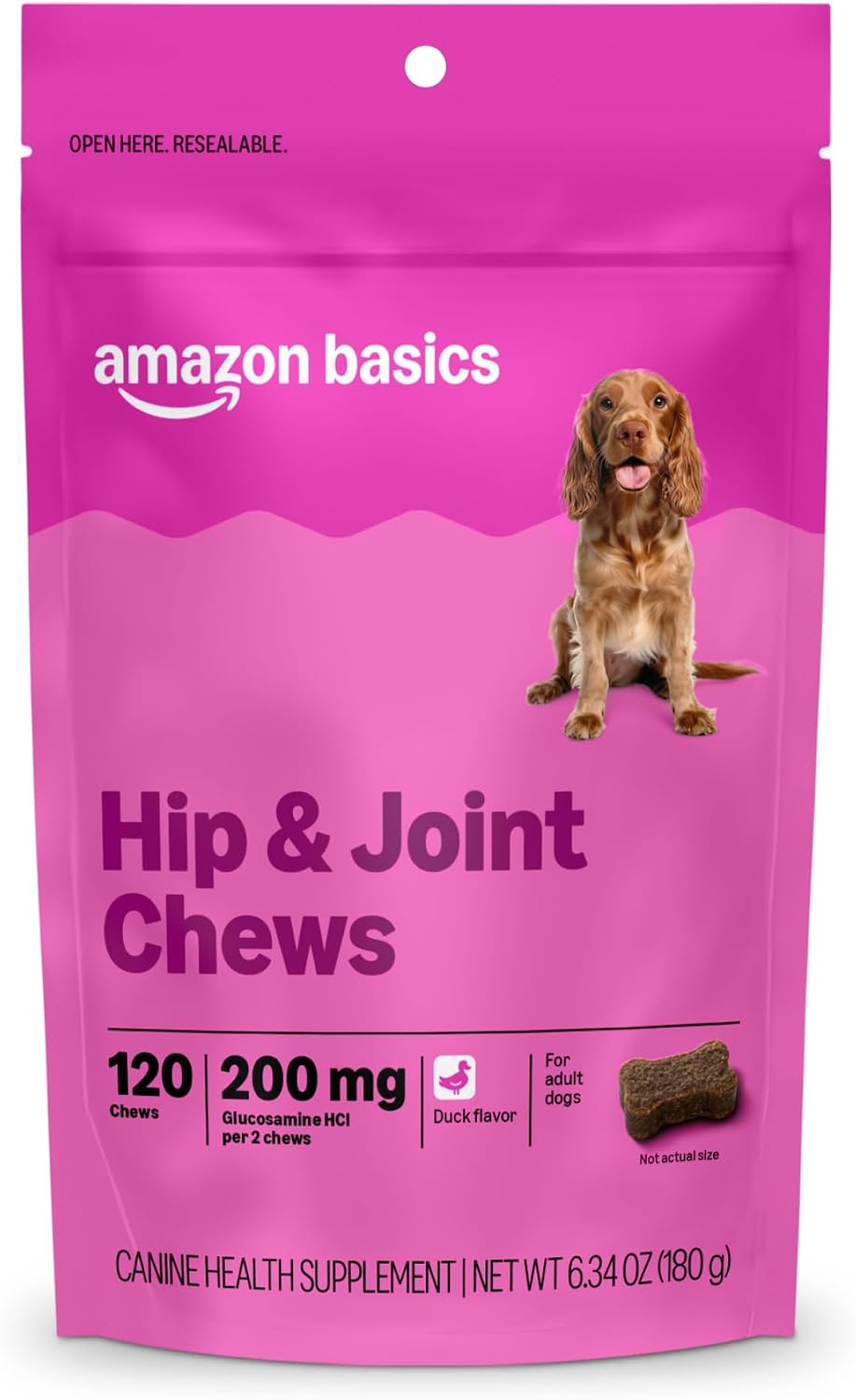 Dog Hip & Joint Daily Supplement Chews with Glucosamine, MSM, and Vitamin C, Duck Flavored, Packaging May Vary