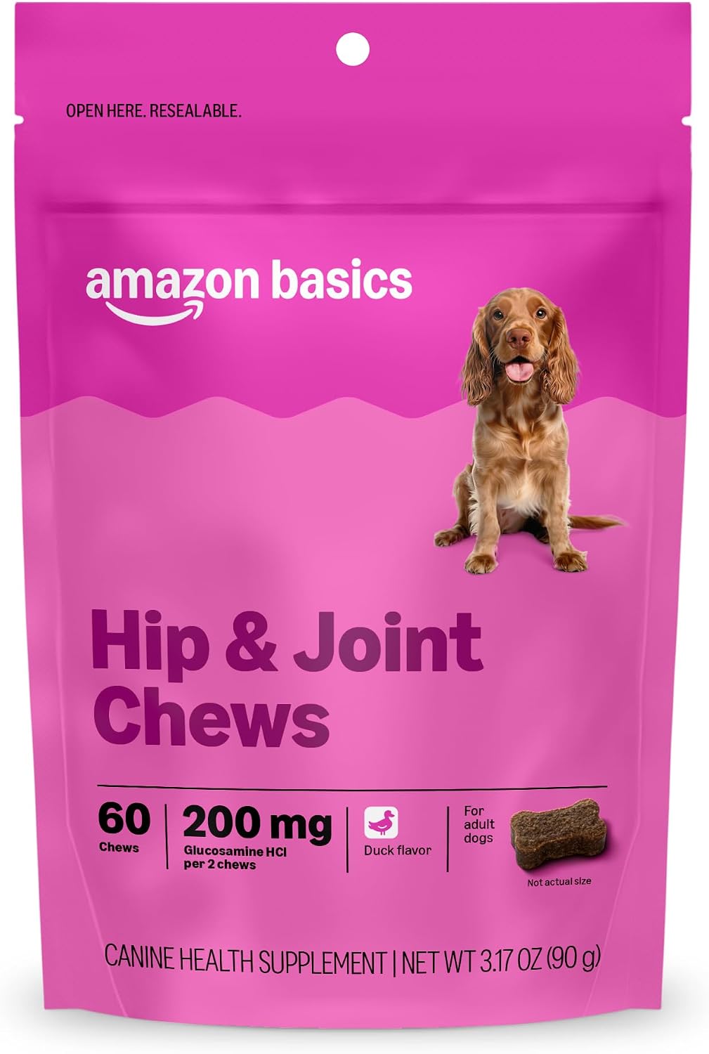 Dog Hip & Joint Daily Supplement Chews with Glucosamine, MSM, and Vitamin C, Duck Flavored, Packaging May Vary