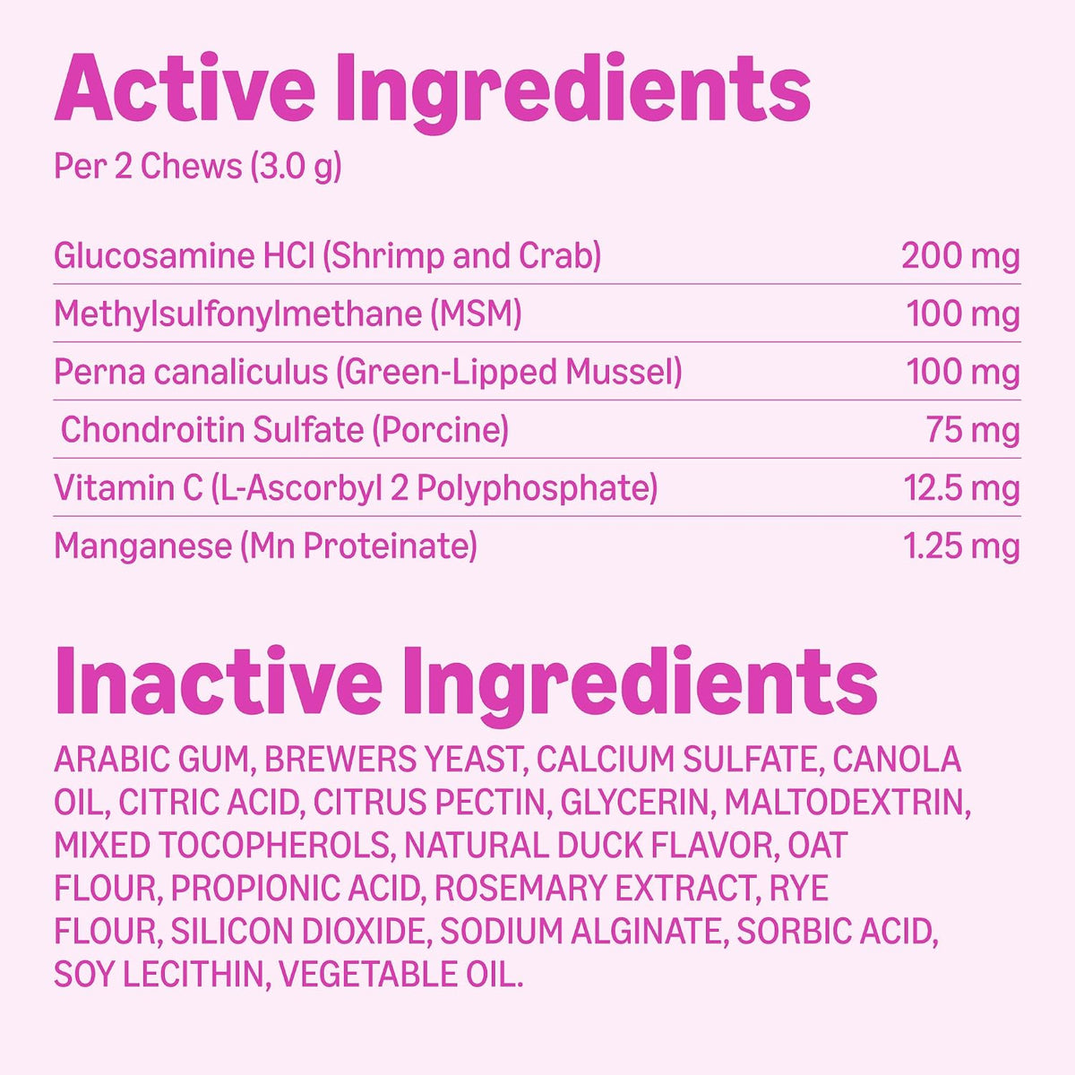 Dog Hip & Joint Daily Supplement Chews with Glucosamine, MSM, and Vitamin C, Duck Flavored, Packaging May Vary