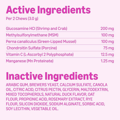 Dog Hip & Joint Daily Supplement Chews with Glucosamine, MSM, and Vitamin C, Duck Flavored, Packaging May Vary