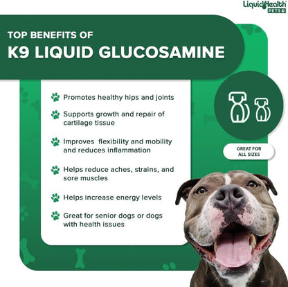 Pets K9 Liquid Glucosamine for Dogs, Puppies, Senior Canines with Chondroitin, MSM, Hyaluronic Acid - Dog Vitamins for Hip & Joint Health, Dog Joint Oil, Joint Juice - Made in USA (32 oz)