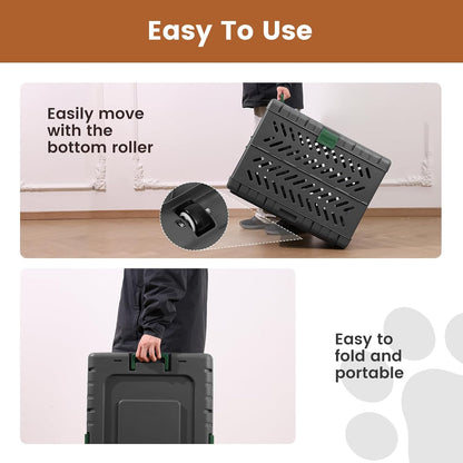 28" L Travel Dog Crate -Collapsible Dog Crate for Medium/Small Dogs, No Tools Required with Space Saving Design,Portable Foldable Dog Carrier with 2 Smooth Wheels,Handles for Easy Moving,Dark Grey