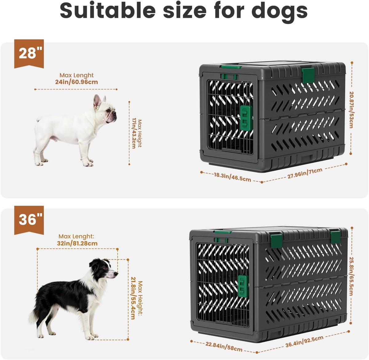 28" L Travel Dog Crate -Collapsible Dog Crate for Medium/Small Dogs, No Tools Required with Space Saving Design,Portable Foldable Dog Carrier with 2 Smooth Wheels,Handles for Easy Moving,Dark Grey