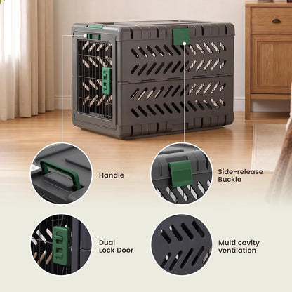 28" L Travel Dog Crate -Collapsible Dog Crate for Medium/Small Dogs, No Tools Required with Space Saving Design,Portable Foldable Dog Carrier with 2 Smooth Wheels,Handles for Easy Moving,Dark Grey