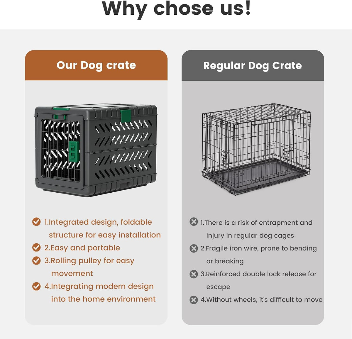28" L Travel Dog Crate -Collapsible Dog Crate for Medium/Small Dogs, No Tools Required with Space Saving Design,Portable Foldable Dog Carrier with 2 Smooth Wheels,Handles for Easy Moving,Dark Grey